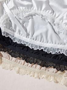 Mystèrelle 3PCS Women's Coquette Satin Panties, Lace Trim & Side Tie Bows, Sexy Silky Low-Rise Briefs, Cute Ruffled Underwear Essentials - Multicolor - View 6
