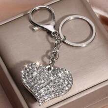 1 pieza Llavero con forma de corazón de strass plateado brillante, lindo dije para mochila, regalo de vuelta a la escuela, regalo brillante para ella - Plateado - Ver 1