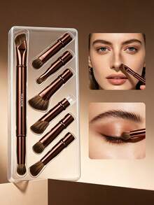 MAANGE Set Kuas Rias Mata Profesional 8-in-1 yang Dapat Dilepas dan Diganti, Kuas Perona Mata, Kuas Alis, Kuas Eyeliner, dan Alat Rias Lainnya, Set Kuas Rias Lengkap, Set Hadiah Rias, Perlengkapan Perjalanan Penting - Coffee Brown - View 11