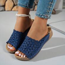 Women Summer Wedge Heel Thick Soled Bohemian Style Sandals Comfortable Platform Espadrilles For Beach Vacation - Black - View 1