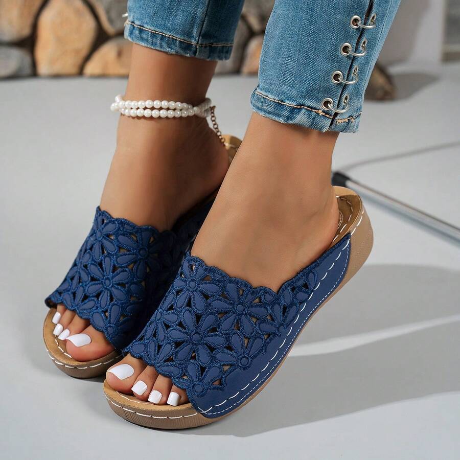 Women Summer Wedge Heel Thick Soled Bohemian Style Sandals Comfortable Platform Espadrilles For Beach Vacation - Black - View 1