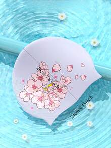 1PC Fashion Sakura Floral Pattern Swim Cap Elastic Silicone Waterproof Comfortable Women Swimming Accessories Caps - Multicolor - View 3