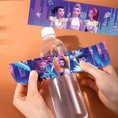 10pcs K-POP Fans Party Decor Water Bottle Stickers, K-POP D-Emon H-Unters Character Print Labels For Birthday Supplies, Kids Party, Fans Party Favors