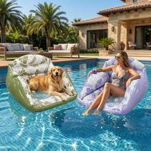 1pc Large Inflatable Water Sofa Tropical Style Seat Float With Cup Holder, Minimalist Design Pool Chair Float, Mood-Boosting Color Chair, Hammock, 3-In-1 Inflatable Pool Toy, Suitable For Pool Party, Lake, River, Ocean, Outdoor Use - Multicolor - View 7