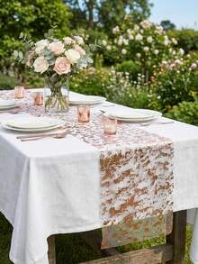1pc Rose Gold Mesh Table Runner 28cm*5m/28cm*10m/28cm*15m/28cm*30m Shiny Rectangular Table Runner Roll Decor, Suitable For Wedding Party, Birthday And Other Occasions DIY Home Decoration Wedding Atmosphere Table Runner - Rose Gold - View 4