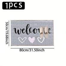 1pc Light Gray Welcome Heart Pattern Printed Faux Cashmere Surface TPR Bottom Door Mat, Bathroom Mat, Kitchen Mat, Laundry Mat, Holiday Atmosphere Decor, Home Decor, Party Decor, Wedding Decor, Dining & Kitchen Decor - Multicolor - View 12