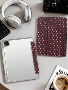 波點紅色平板電腦保護殼，相容 iPad Mini6/Mini7/Air/Air2/9.7/10.2/10.5/10.9 (Air4-Air8)/Pro 11/10th Gen/A16/Pro 11 2024 機型，彩繪圖案平板保護殼配透明壓克力背殼，三折支架，自動休眠/喚醒，內建筆槽，不含筆，部分機型附相機框 - 酒紅色 - 查看 6