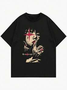 2026 Summer New Arrival [100% Cotton] New Model Commuter Men Women Printed T-Shirt Cotton Fashion Summer Streetwear Round Neck Short Size Brand Sve..Loose, Casual, Fashionable, Suitable For Commuting, Daily Wear - 黑色 8 - 查看 1