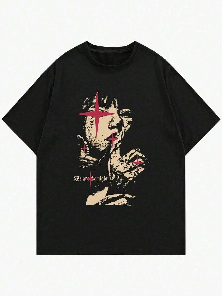 2026 Summer New Arrival [100% Cotton] New Model Commuter Men Women Printed T-Shirt Cotton Fashion Summer Streetwear Round Neck Short Size Brand Sve..Loose, Casual, Fashionable, Suitable For Commuting, Daily Wear - 黑色 8 - 查看 1