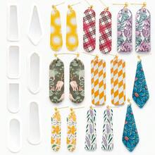 Basic Geometric Shape Jewelry Making Kits, Long Oval, Long Raindrop Polymer Clay Cutters For Earrings Crafting, Diamond, Rounded Hexagon, Tall Ladder-Shaped Clay Molds For Pendant & Necklace Making - White - View 1