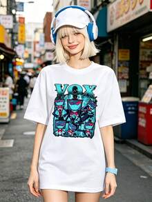 Women's Summer Casual Soft Round Neck Short Sleeve T-Shirt,Tops For Going Out,Cotton,Vintage,European And Street Style,Sporty Casual,Unisex Style,Urban Casual Style,Nice Tops,Gen Z,Curve,Y2K Clothes,Funny T-Shirts, Ladies Tops,Holiday Outfits For Women,Cute Top,Graphic T-Shirt,Spring Outfits, Baggy T-Shirts,Retro Streetwear,90s Style,2000s Style,Subculture, Top, Tops,90s Party Outfit. - White - View 1
