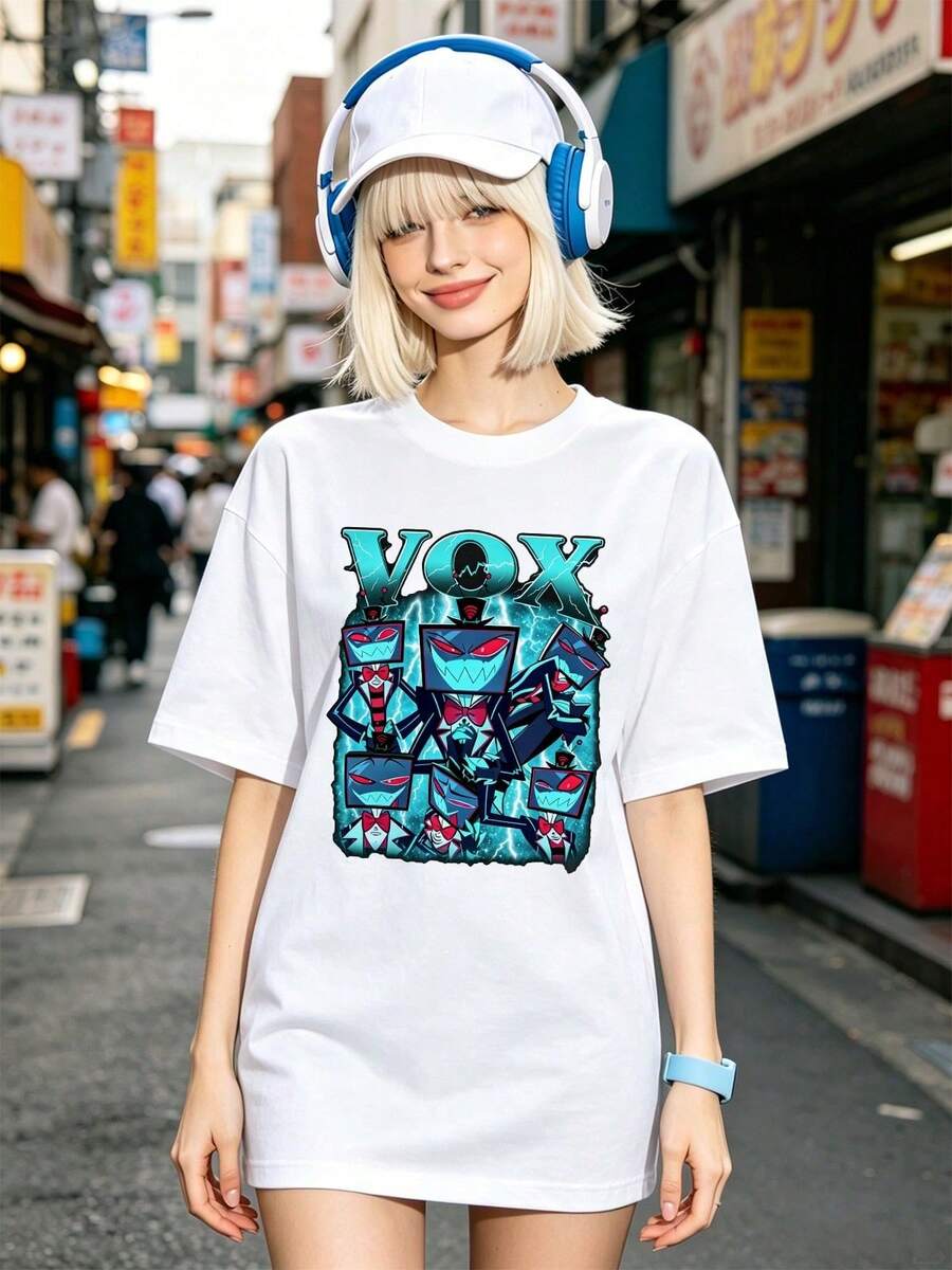 Women's Summer Casual Soft Round Neck Short Sleeve T-Shirt,Tops For Going Out,Cotton,Vintage,European And Street Style,Sporty Casual,Unisex Style,Urban Casual Style,Nice Tops,Gen Z,Curve,Y2K Clothes,Funny T-Shirts, Ladies Tops,Holiday Outfits For Women,Cute Top,Graphic T-Shirt,Spring Outfits, Baggy T-Shirts,Retro Streetwear,90s Style,2000s Style,Subculture, Top, Tops,90s Party Outfit. - White - View 1