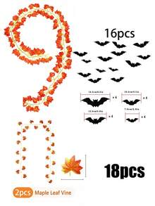 Halloween Autumn Maple Leaf Vine Wreath Set, Artificial Autumn Leaf Hanging Decor Wreath, Suitable For Halloween Wall Decoration, Party Backdrop, Porch, Patio, Fireplace And Window Display - Halloween Vine Set - View 10