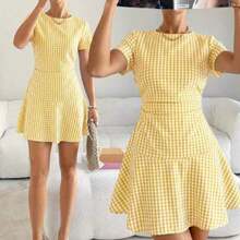 LunaCass8  Vestido mini a cuadros para mujer, elegante para citas y fiestas - Amarillo - Ver 1