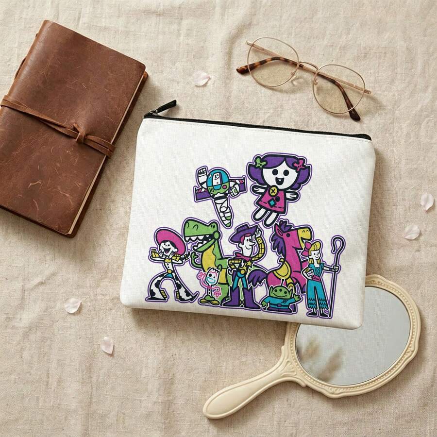 Disney Toy Story Characters Canvas Organizer Pouch, Vibrant Group Silhouette Design, Large Capacity Bag For Daily Toiletries & Makeup - 10 X 8.1 Inches - View 1