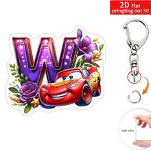 Bộ móc khóa 2D phẳng 1 chiếc, hình hoạt hình chữ cái hoa xe hơi, mặt dây chuyền acrylic chủ đề giấc mơ "A-Z" kèm dây xích, phụ kiện treo túi sáng tạo - Nhiều màu - Xem 23