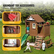 Outdoor Wooden Playhouse, Modern Cedar Playhouse For Age 2-8 Years Kids, Garden Games Cottage, Country Style Cedar Playhouse With Slide, Ladder, Climbing Wall, Windows, Picnic Table And Bench - Age 2-8 Years - 查看 4