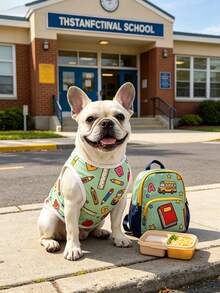 1 pieza Ropa para mascotas de vuelta al colegio, chaleco para perro y gato con estampado lindo de autobús escolar, lápiz y manzana, camisa de verano suave y transpirable para mascotas, chaleco sin mangas verde claro para cachorro y gatito, adecuado para perros y gatos medianos y pequeños, atuendo de fiesta de temporada de vuelta al colegio, suministros para mascotas del hogar - Verde - Ver 6