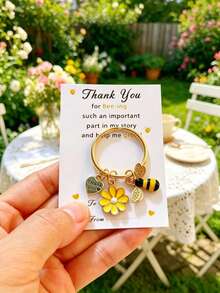 1pc/5pcs/7pcs Bee & Daisy Keychain Set With Thank You Card, Bag Key Pendant, Holiday Gift, Cute Party Key Ring Gift, Suitable For Birthday, Wedding, Teacher's Day And Graduation Gift, Back To School, Thanksgiving Gift, Teacher Gift, Car Keychain Accessory, Bag Accessory - Multicolor - View 15