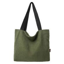 Large Capacity Corduroy Tote Shoulder Bag | Mustard Yellow Contrast Strap Bag | Work/School/Travel | Durable Bag - Multicolor - View 13
