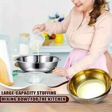 Stainless Steel Bowl With Luxurious Gold And Silver Luster, Perfect For Kneading Dough, Washing Vegetables, Preparing Salads, Serving Fruit And Cooking Soup, Ideal For Kitchen And Restaurant - View 4