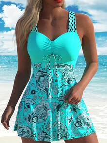 CURVASWIM Conjunto de traje de baño de 2 piezas para mujer, top tankini y shorts de moda casual - Morado - Ver 1