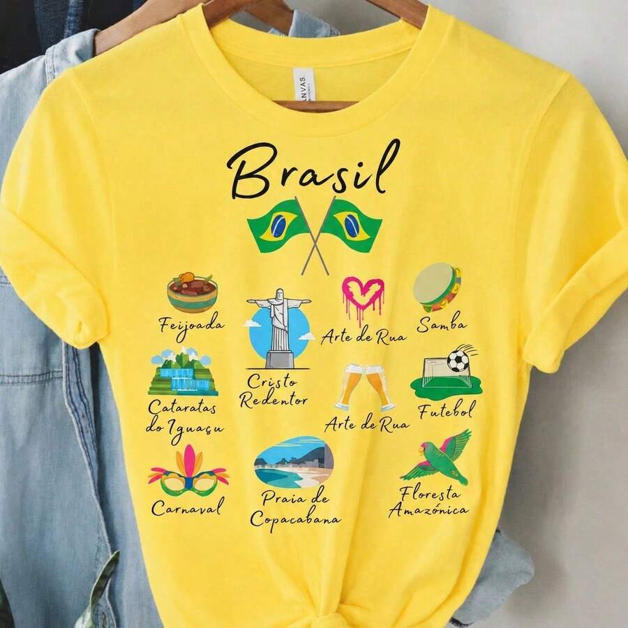 Women's T-Shirt Blouse For The Brazilian Cup 2026, Stylish, 100% - Màu vàng - Xem 1
