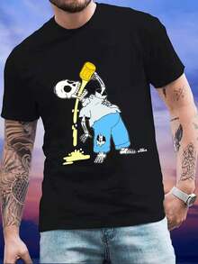 Camiseta de hombre con diseño divertido de esqueleto bebiendo cerveza,estilo casual y moderno,ideal para un look original. - Negro - Ver 1