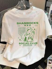 Camiseta de manga corta y cuello redondo para mujer con estampado de imitación del logo del Social Club, apta para todas las estaciones. - Blanco - Ver 1