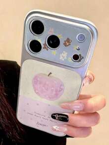 Minimalist Cute Apple, Star, Bear, Rabbit, Floral Pattern Phone Case, Suitable For IPhone 17 Pro Max, 16, 15, 14 Pro Max, Lightweight Shockproof Protective Cover In Pastel Pink - Pink - View 2