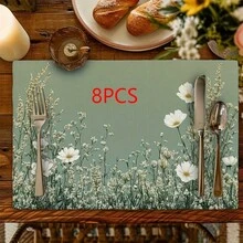 1/2/4/6/8入組 花卉與尤加利印花餐墊，100%聚酯纖維，18"*12"(45*30cm)，水彩植物圖案，防水防污耐熱，可機洗，適用於居家、餐廳、B&B，四季皆宜 - 彩色 - 查看 19