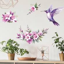 Purple Floral PVC Green Plant Hummingbird Decorative Sticker For Bedroom Glass Window Decoration PVC - 20*30cm - View 4