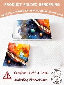 2/3件組 水彩太空行星床上用品套組，太陽系被套組含枕套，男孩女孩適用外太空臥室裝飾（不含被芯）135x200cm - 彩色 - 查看 2