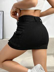 Women's Denim Mini Skirt - 黑色 - 查看 4