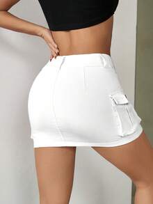 Women's Denim Mini Skirt - White - View 3