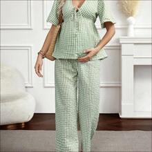 WNST
  Set de 2 piezas: Blusa a cuadros con cordones y pantalones de pierna ancha - Caqui - Ver 6
