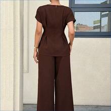 HENG
 MaterniWear 2 piezas Conjunto de top y pantalones de maternidad elegante de unicolor con cintura ceñida, para verano - Burdeos - Ver 3