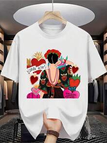 Camiseta% para hombre - Manga corta, cuello redondo, impresión digital, cómoda para todas las estaciones, lavable aáquina, para salidas diarias, cuello redondo, - [Blanco] - Ver 1