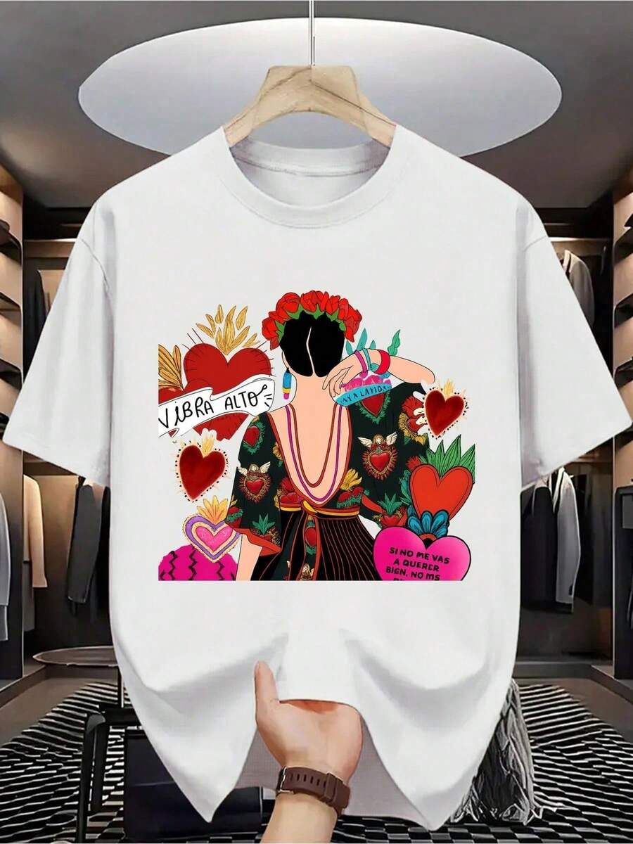 Camiseta% para hombre - Manga corta, cuello redondo, impresión digital, cómoda para todas las estaciones, lavable aáquina, para salidas diarias, cuello redondo, - [Blanco] - Ver 1