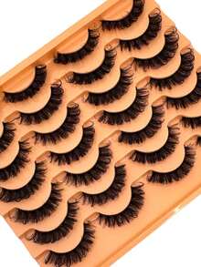 New 14 Pairs Russian Volume Classic Cat Eye Artificial Mink False Eyelashes, Natural DD Curl Fluffy Faux Eyelashes, Cross Wispy Dramatic Volume Faux Mink Lashes Extension For A Natural Look - Russian Strip Lashes - View 2