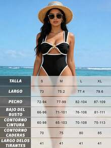 Traje de baño de una pieza de nailon para mujer, para fiestas de vacaciones y playa, bikini - Negro - Ver 2