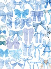 50 Peças Adesivos de Laço Azul para Scrapbook, Decalques para Diário, Caderno, Notebook, Capa de Telefone, Tablet, Skate, Bagagem, Decoração de Geladeira, Festa de Feriado, Presente, Materiais Escolares - Laço azul - Visão 1