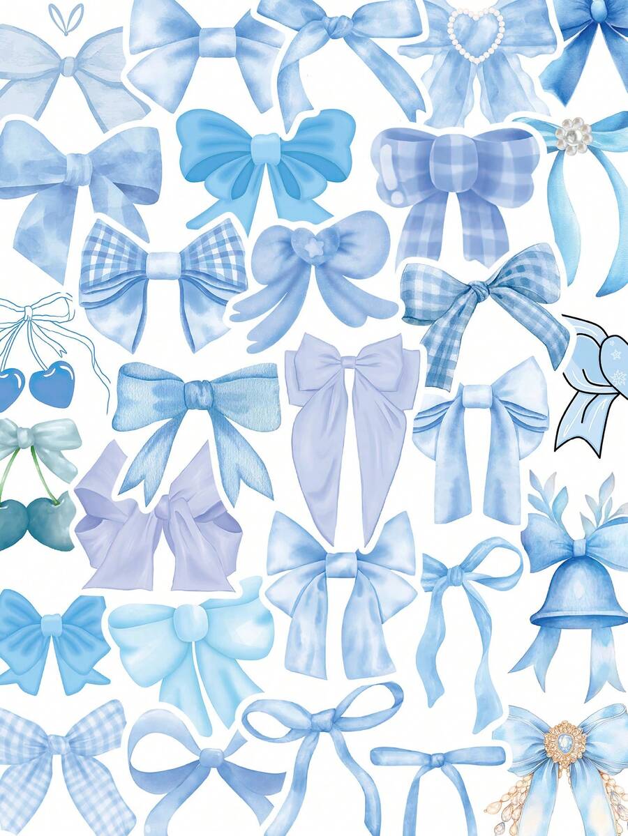 50 Peças Adesivos de Laço Azul para Scrapbook, Decalques para Diário, Caderno, Notebook, Capa de Telefone, Tablet, Skate, Bagagem, Decoração de Geladeira, Festa de Feriado, Presente, Materiais Escolares - Laço azul - Visão 1