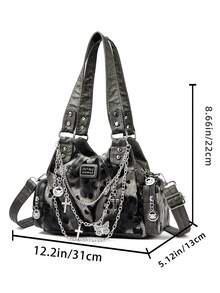 Fashion Minimalist Multi-Pocket Rivet Street Vintage Elegant Versatile Underarm Crossbody Shoulder Bag For Shopping And Vacation - Grey - View 3