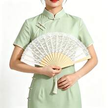 Vintage Lace Folding Fan, Elegant Handheld Fan For Wedding & Party - Lace Fan / With Tassel - View 4