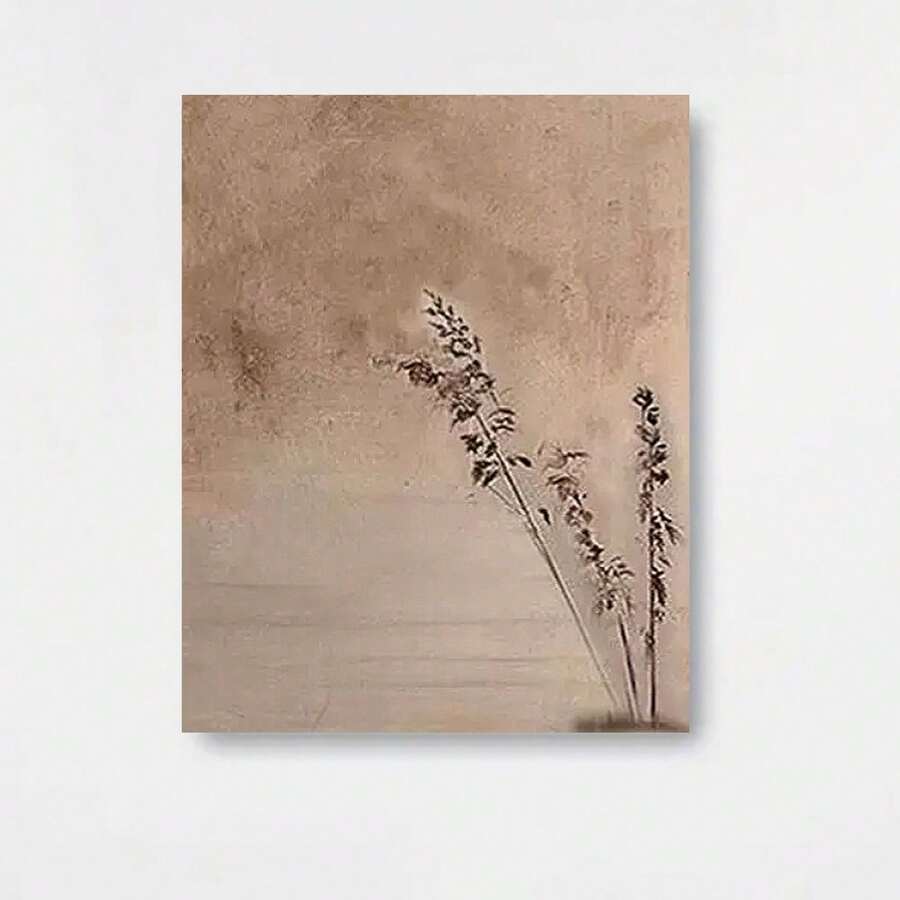 Pintura al óleo abstracta Wabi-Sabi 2D plana, pintada a mano - Arte de pared colgante vertical sin marco con textura, adecuada para decoración del hogar, decoración minimalista moderna Ryokan Zen para sala de estar, dormitorio, oficina, decoración de interior montada con gancho, regalo perfecto - Enmarcado - Ver 1