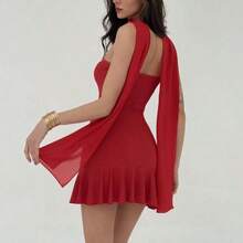 Nana's Women's Clothing Store  Vestido mini ajustado rojo de estilo romántico para el Día de San Valentín para mujeres - Beis - Ver 3