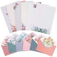 Schreibpapier und Umschläge Set, warmes Blumenmotiv Schreibwaren Set für Hochzeitseinladungen und Wünsche, liniertes Schreibpapier mit Umschlägen - Übersicht 1