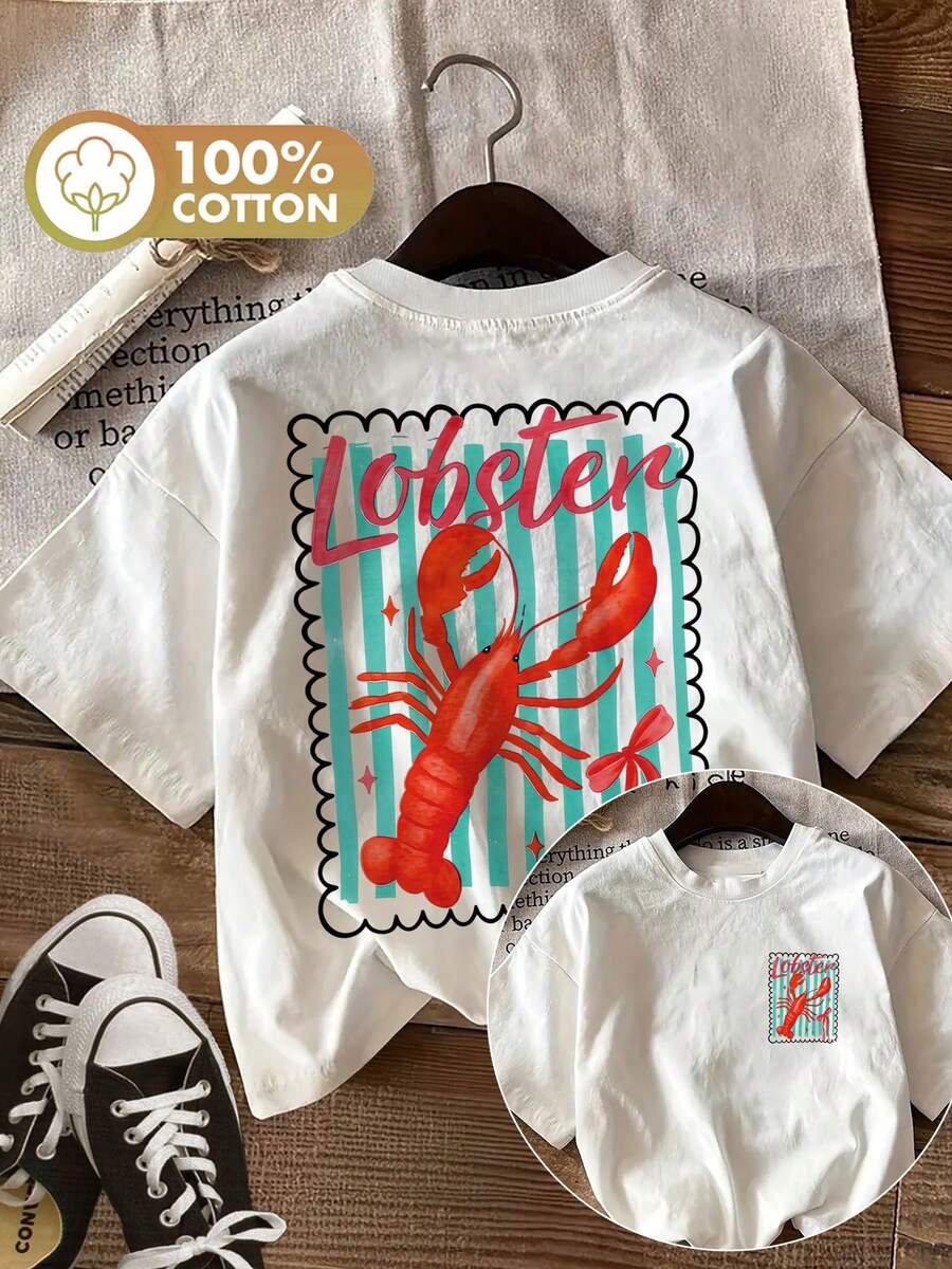 Summery, Loose-Fitting T-Shirt For Women, Spring/Summer Top With Double-Sided Print On The Front And Back, Hand-Painted Style And Bow Design, Fashionable, Versatile, Casual, Round Neck - White - View 1