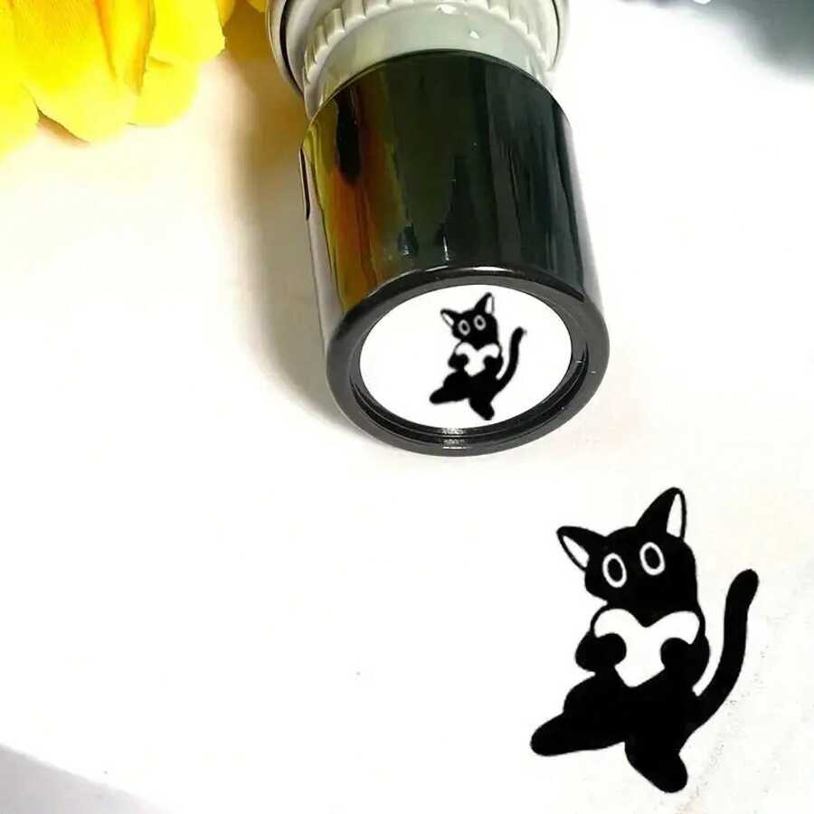Cute Cartoon Cat Black Stamp For Journal Decoration, Handmade Collage Material For Scrapbooking, Stamp Pad. - A7 - 查看 1